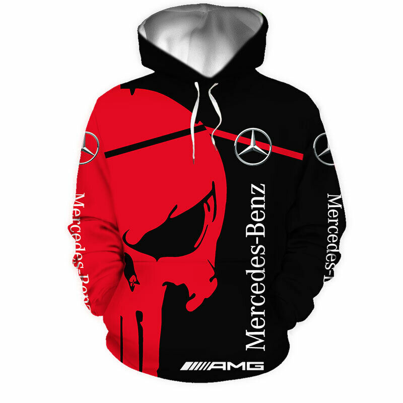 Sweat à capuche unisexe Mercedes Skull 3D Noir Rouge 2024