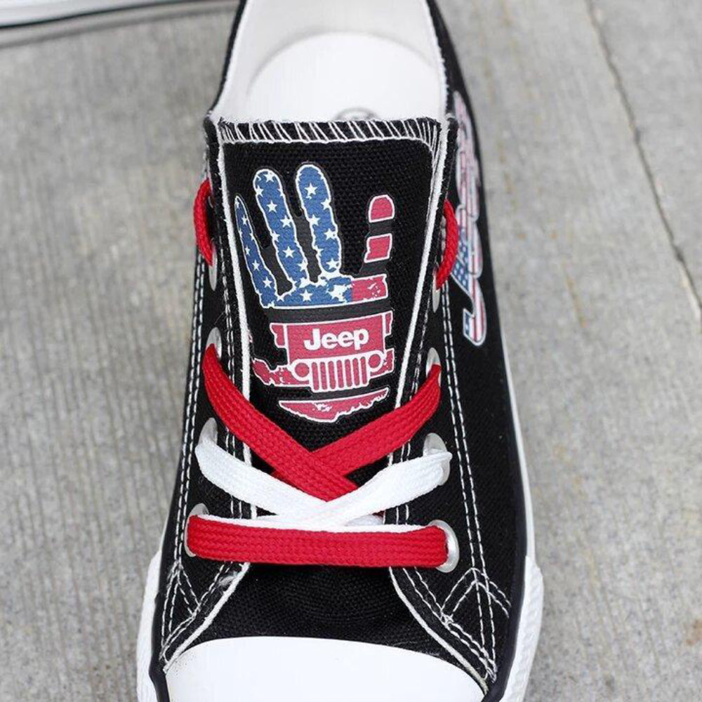 Chaussures basses en toile noires Jeep Wave avec drapeau américain