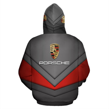 Sweat à capuche unisexe Porsche noir rouge 3D V46