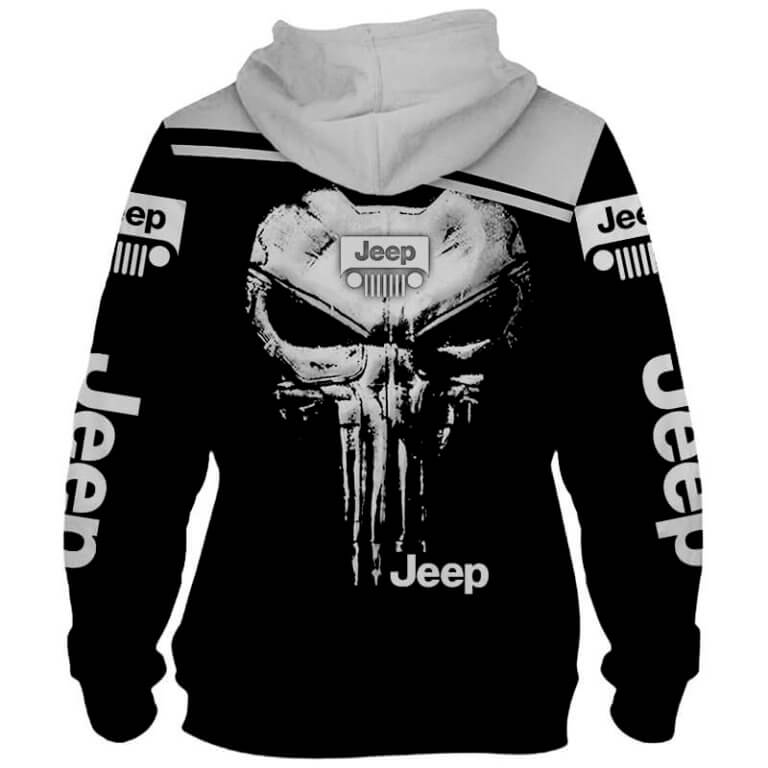 Sweat à capuche unisexe Jeep noir et blanc avec tête de mort 3D