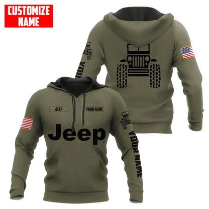 Sweat à capuche unisexe Jeep Custom Name Olive imprimé 3D sur toute la surface