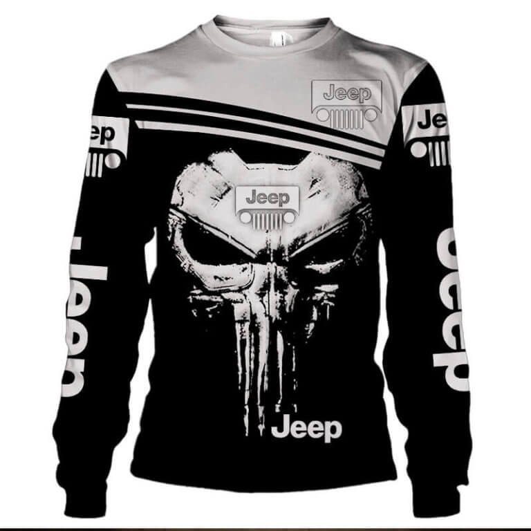 Sweat à capuche unisexe Jeep noir et blanc avec tête de mort 3D