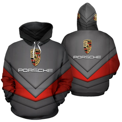 Sweat à capuche unisexe Porsche noir rouge 3D V46