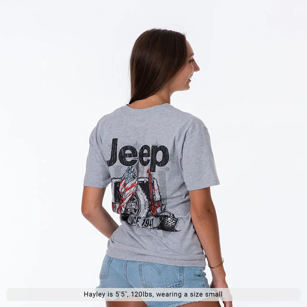 T-shirts Jeep depuis 1941 unisexe imprimé sur toute la surface gris chiné