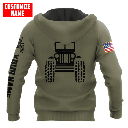 Sweat à capuche unisexe Jeep Custom Name Olive imprimé 3D sur toute la surface