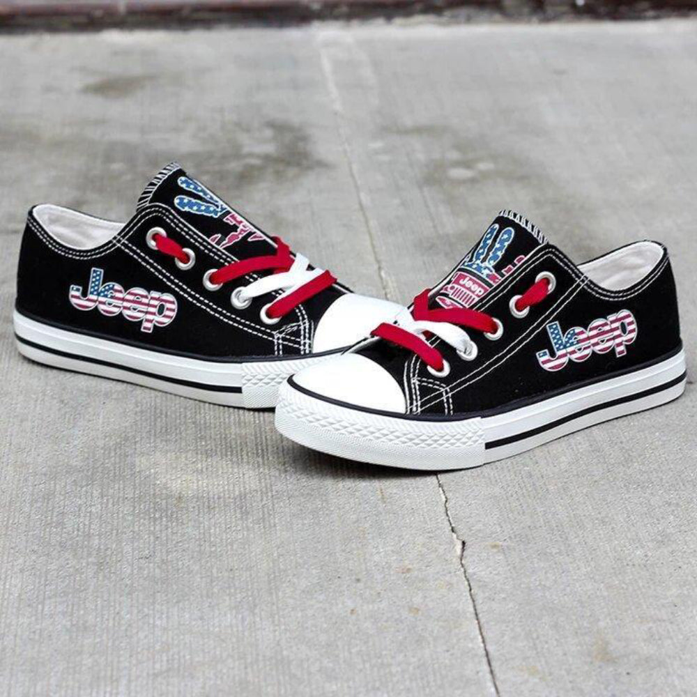 Jeep Black Low Top Jeep Wave US Flag Canvas Shoes