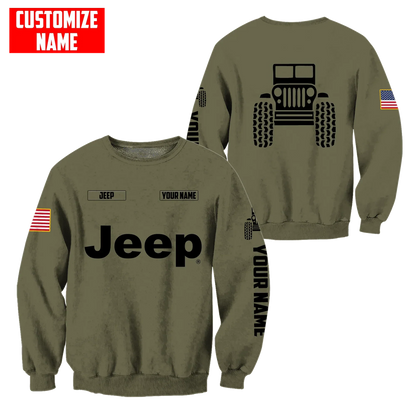 Sweat à capuche unisexe Jeep Custom Name Olive imprimé 3D sur toute la surface