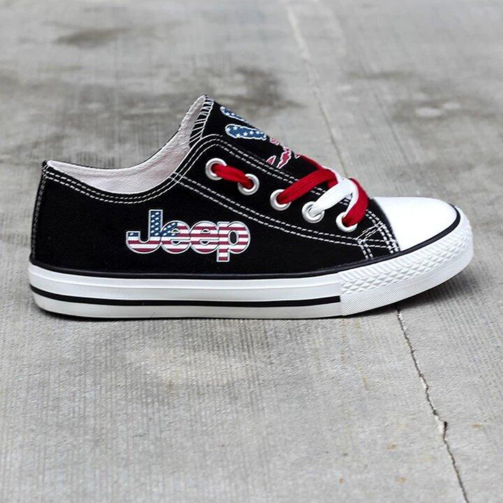 Chaussures basses en toile noires Jeep Wave avec drapeau américain