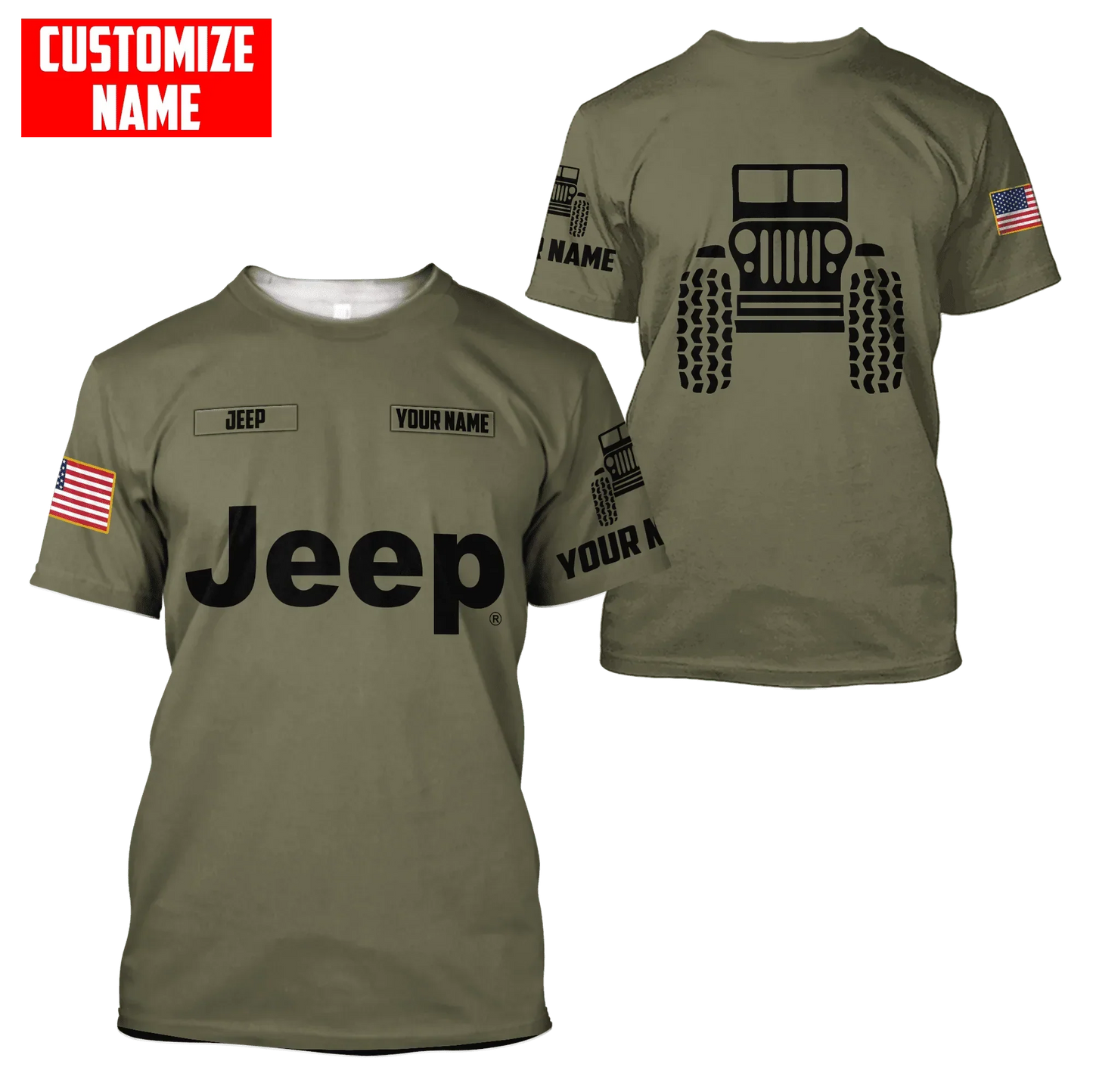 Sweat à capuche unisexe Jeep Custom Name Olive imprimé 3D sur toute la surface