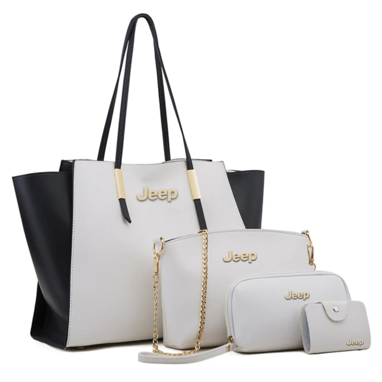 Jeep Elite Leather Women’s 4PCs Handbag Set-bag-Driver Apparel-Beige-Driversapparel.com