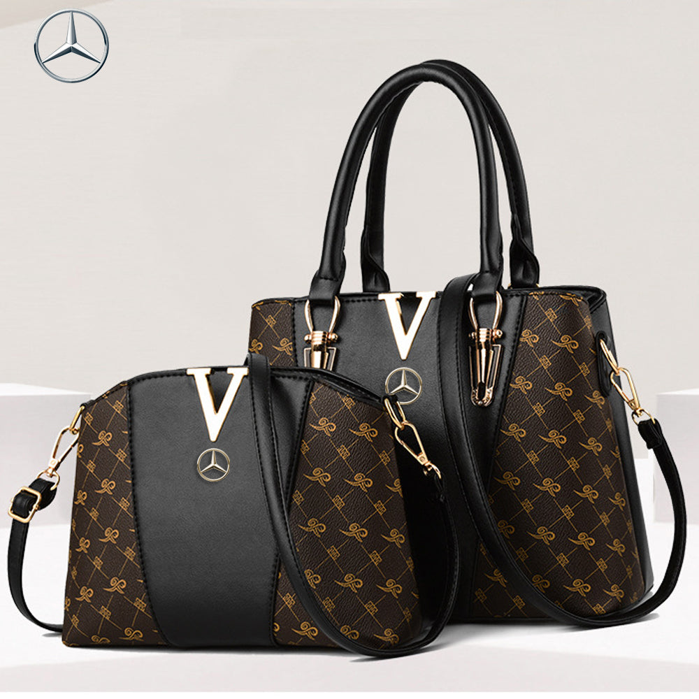 Mercedes Luxury Leather Women Tote Handbag Set-bag-Driver Apparel-Black-Driversapparel.com