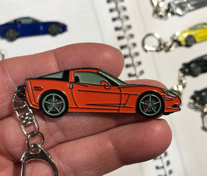 Corvette C6 Coupe Keychains: Enamel on Metal, 7 Vibrant Color Options_driver_clothing_drivi.store