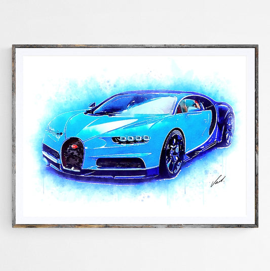 Impression d'art de supercar à l'aquarelle - Cadeau unique pour les passionnés de voitures