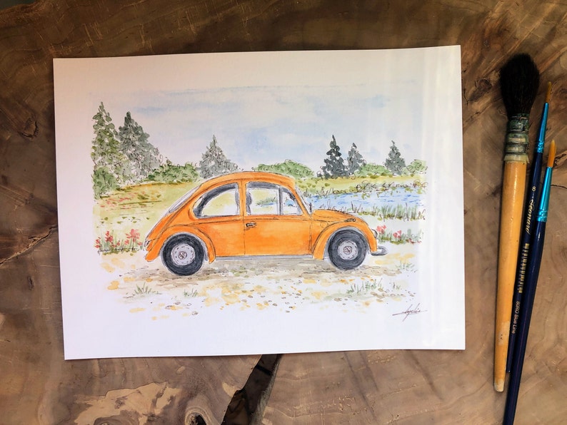 Custom Vehicle Art: Watercolor and Ink from Photo