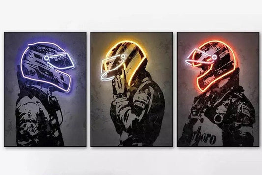 Illuminez la piste : affiche de casque F1 au néon