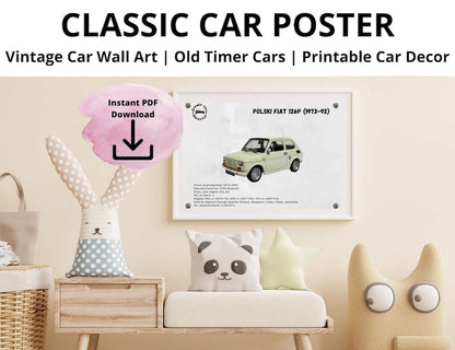 Classic Fiat 126P Wall Art: Vintage Car Poster