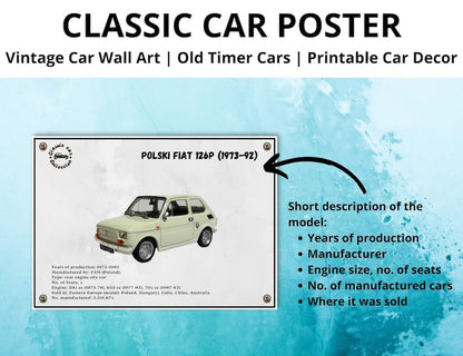 Classic Fiat 126P Wall Art: Vintage Car Poster_driver_clothing_drivi.store