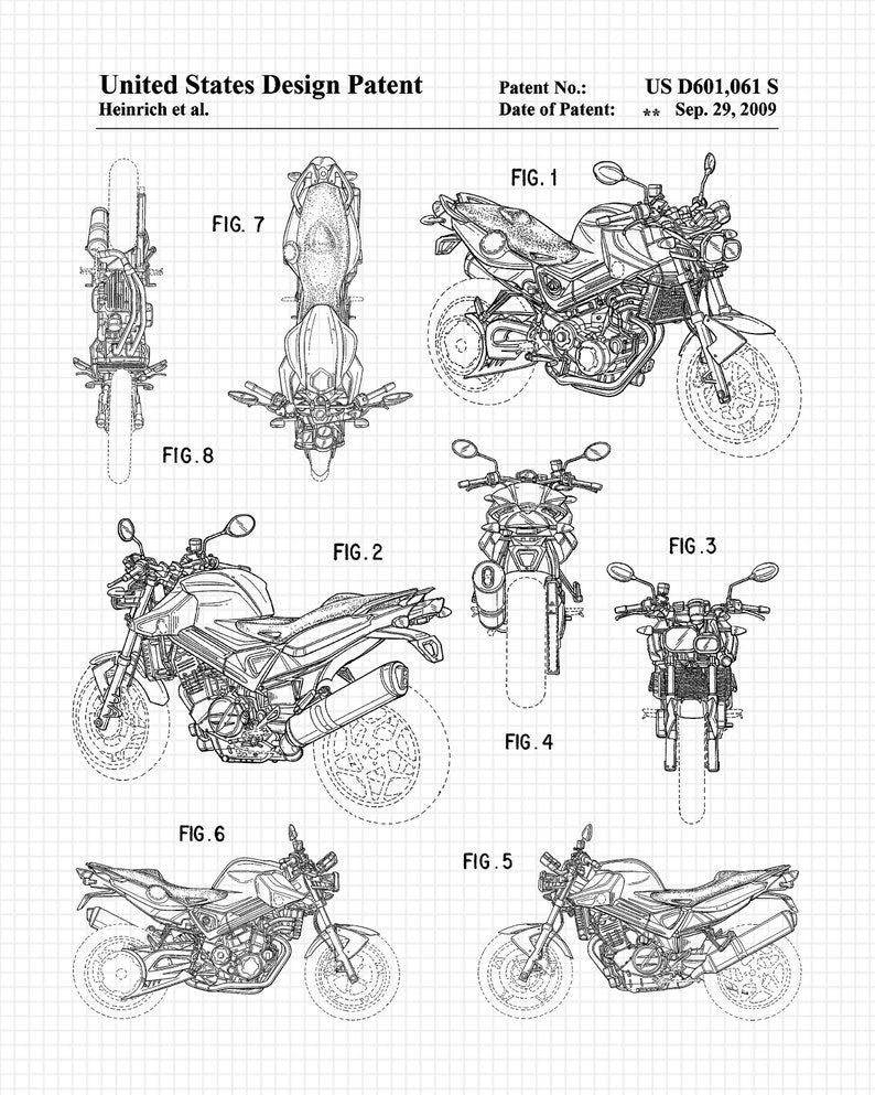 Vintage Motorcycle Patent Prints Set of 4_driver_clothing_drivi.store