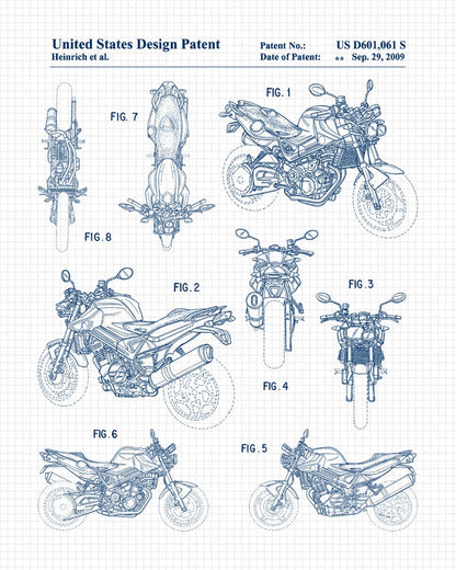 Lot de 4 impressions de brevets de motos vintage