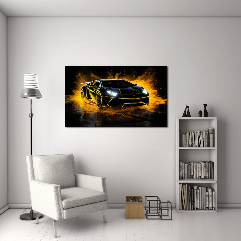 Neon Lamborghini Prints for Sports Car Enthusiasts