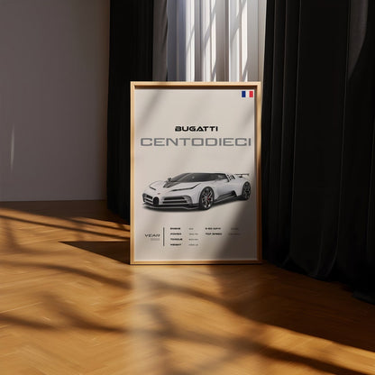 Affiche de supercar Bugatti Centodieci : décoration murale automobile pour les amateurs de voitures