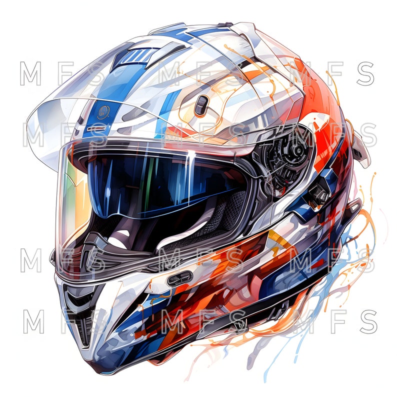 20 Vibrant Watercolor Motorcycle Helmet Clipart for Digital Design