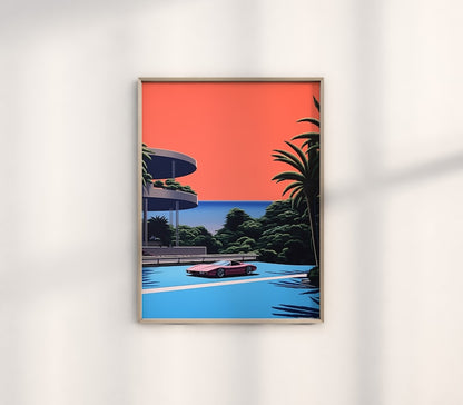 L'art numérique Ferrari de Hiroshi Nagai : trio de décorations de voitures rétro