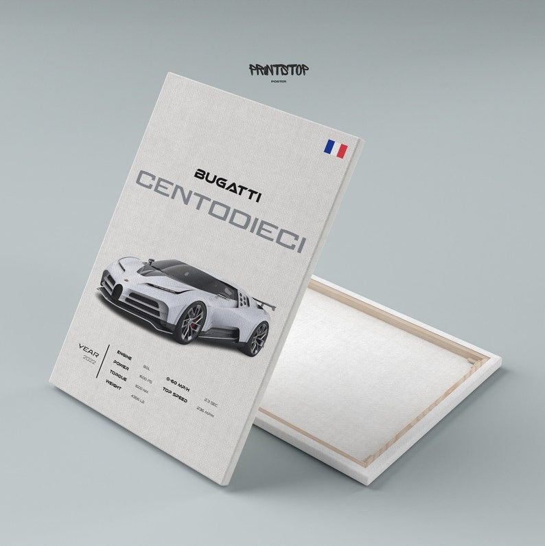 Affiche de supercar Bugatti Centodieci : décoration murale automobile pour les amateurs de voitures