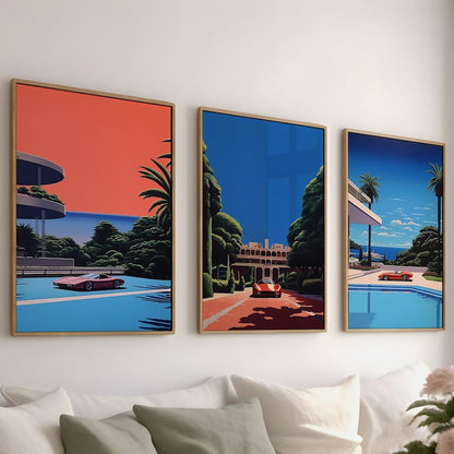 L'art numérique Ferrari de Hiroshi Nagai : trio de décorations de voitures rétro