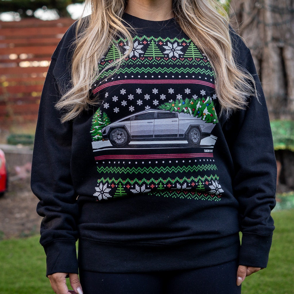 Pull de Noël moche - Tesla Cybertruck - Pull de Noël moche - Cadeau de Noël pour les amateurs de voitures, Cadeau de Noël amusant, Cadeau Tesla, Cadeau Cybertruck