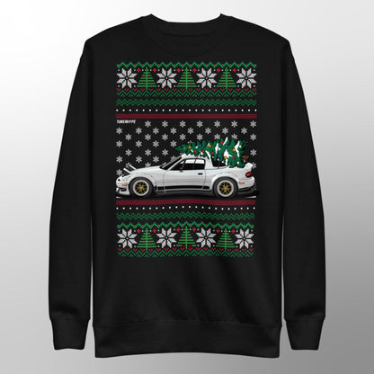 Pull de Noël moche – Mazda Miata en blanc