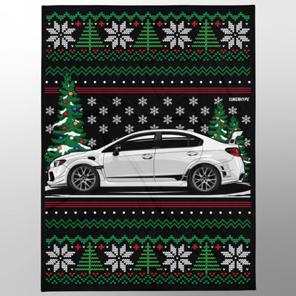 Couverture de Noël moche - Subaru WRX en blanc - Pull de Noël moche, cadeau de vacances pour les amateurs de voitures, cadeau de Noël amusant, pull de Noël moche, Subaru