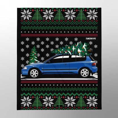 Couverture de Noël moche - Honda Civic EG sur Volks - Pull de Noël moche, Cadeau de vacances pour les amateurs de voitures, Cadeau de Noël amusant, Pull de Noël moche