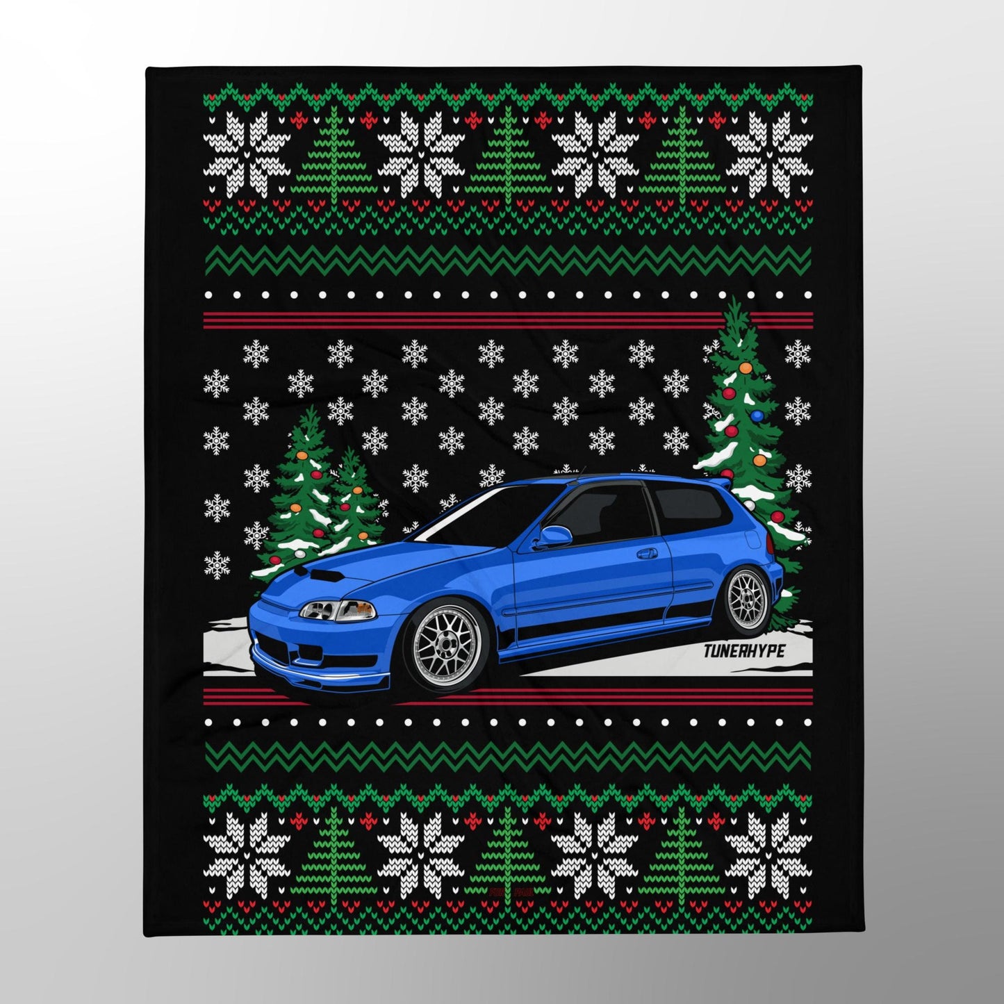 Couverture de Noël moche - Honda Civic EG Captiva Blue - Pull de Noël moche, Cadeau de vacances pour les amateurs de voitures, Cadeau de Noël amusant, Pull de Noël moche