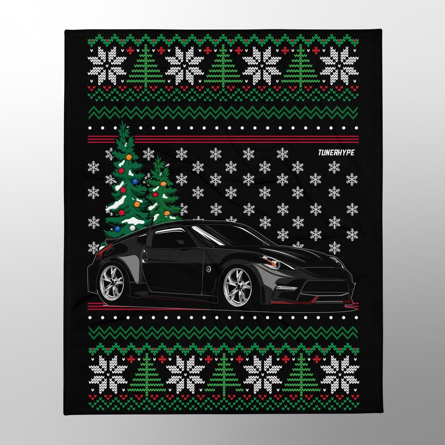 Couverture de Noël moche - Nissan Nismo 370z en gris - Pull de Noël moche, cadeau de vacances pour les amateurs de voitures, cadeau de Noël amusant, pull de Noël moche