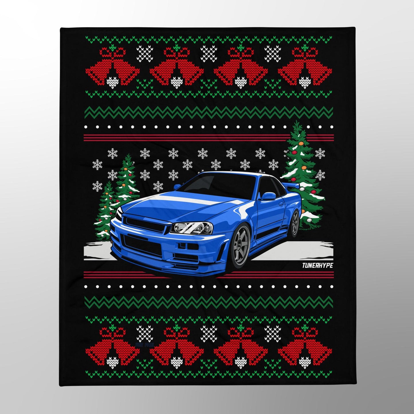 Couverture de Noël moche - Nissan Skyline R34 GTR - Pull de Noël moche, cadeau de vacances pour les amateurs de voitures, cadeau de Noël amusant, pull de Noël moche