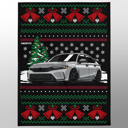 Couverture de Noël moche - Honda Civic Type R FL5 en gris - Pull de Noël moche, cadeau de vacances pour les amateurs de voitures, cadeau de Noël amusant, Noël moche