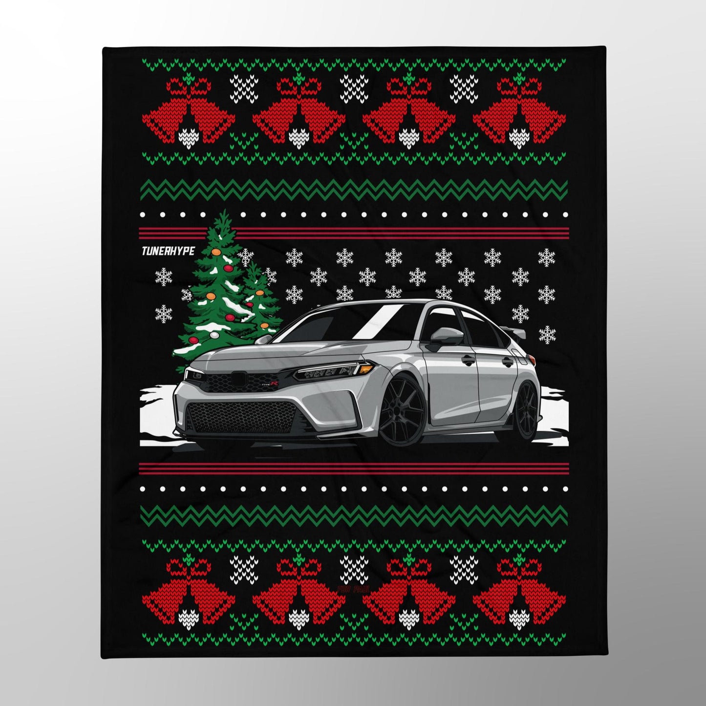 Couverture de Noël moche - Honda Civic Type R FL5 en gris - Pull de Noël moche, cadeau de vacances pour les amateurs de voitures, cadeau de Noël amusant, Noël moche