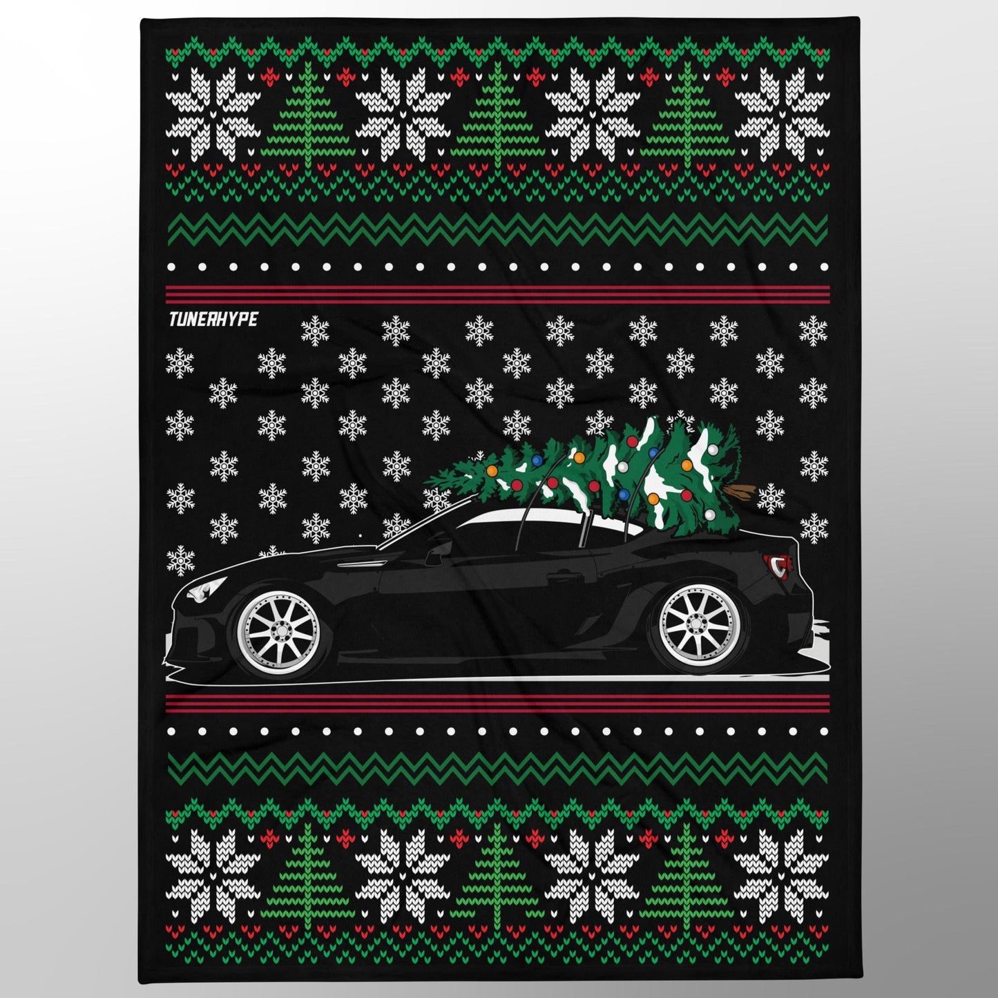 Couverture de Noël moche - Subaru BRZ / Toyota 86-FRS en noir - Pull de Noël moche, cadeau de vacances pour les amateurs de voitures, cadeau de Noël amusant, Noël moche