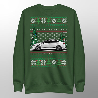 Pull de Noël moche - Subaru WRX en blanc - Pull de Noël moche - Cadeau de Noël pour les amateurs de voitures, cadeau de Noël amusant