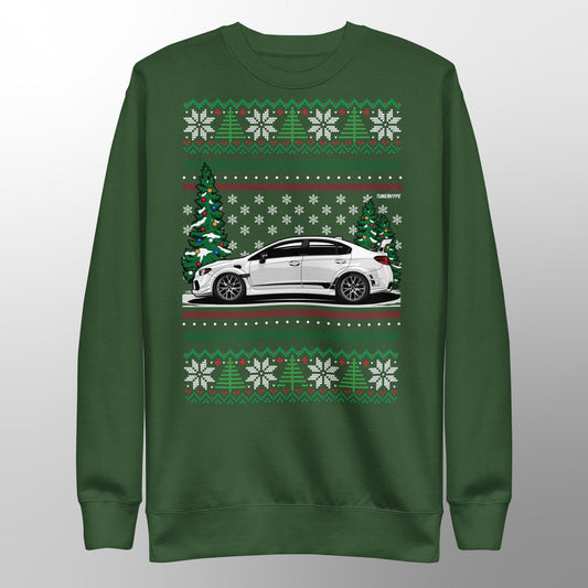 Pull de Noël moche - Subaru WRX en blanc - Pull de Noël moche - Cadeau de Noël pour les amateurs de voitures, cadeau de Noël amusant