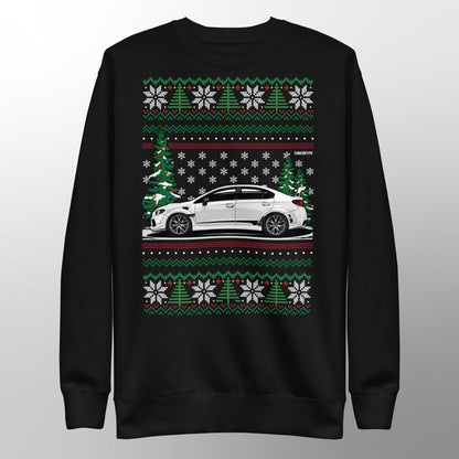 Pull de Noël moche - Subaru WRX en blanc - Pull de Noël moche - Cadeau de Noël pour les amateurs de voitures, cadeau de Noël amusant