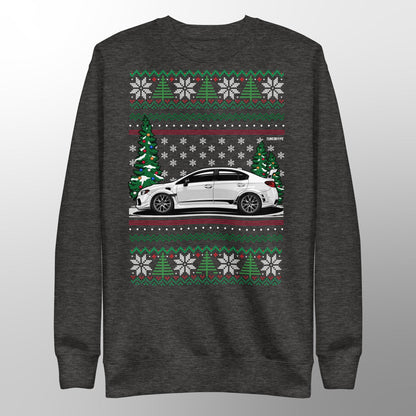 Pull de Noël moche - Subaru WRX en blanc - Pull de Noël moche - Cadeau de Noël pour les amateurs de voitures, cadeau de Noël amusant