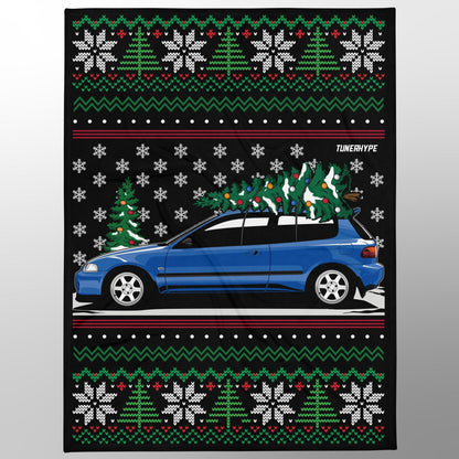 Couverture de Noël moche - Honda Civic EG sur Volks - Pull de Noël moche, Cadeau de vacances pour les amateurs de voitures, Cadeau de Noël amusant, Pull de Noël moche