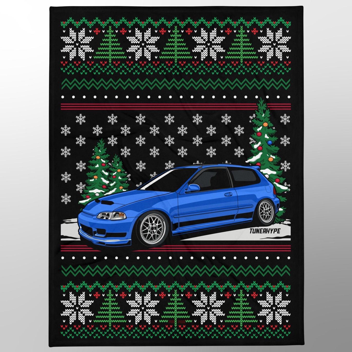 Couverture de Noël moche - Honda Civic EG Captiva Blue - Pull de Noël moche, Cadeau de vacances pour les amateurs de voitures, Cadeau de Noël amusant, Pull de Noël moche