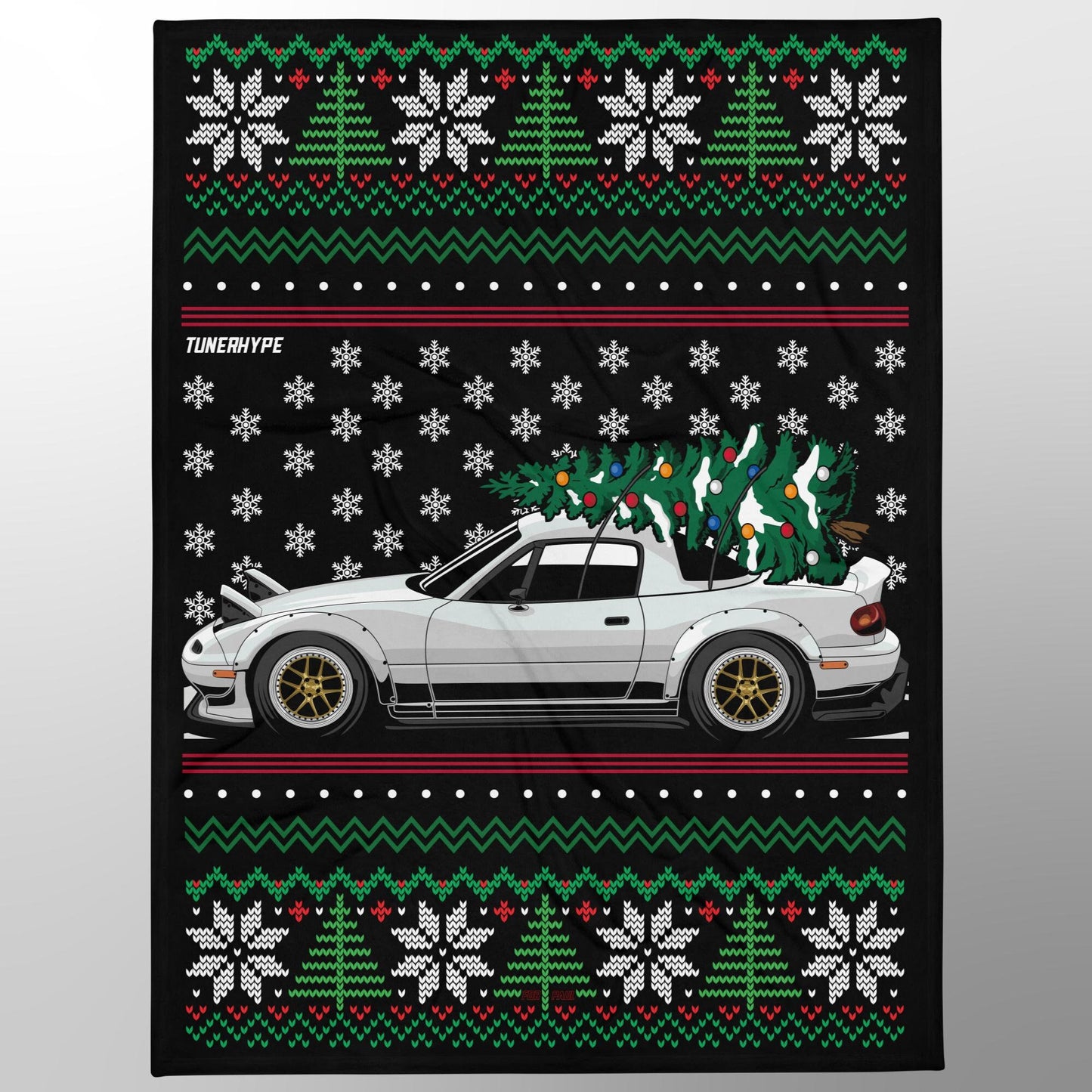 Couverture de Noël moche - Mazda Miata en blanc - Pull de Noël moche, cadeau de vacances pour les amateurs de voitures, cadeau de Noël amusant, Noël moche