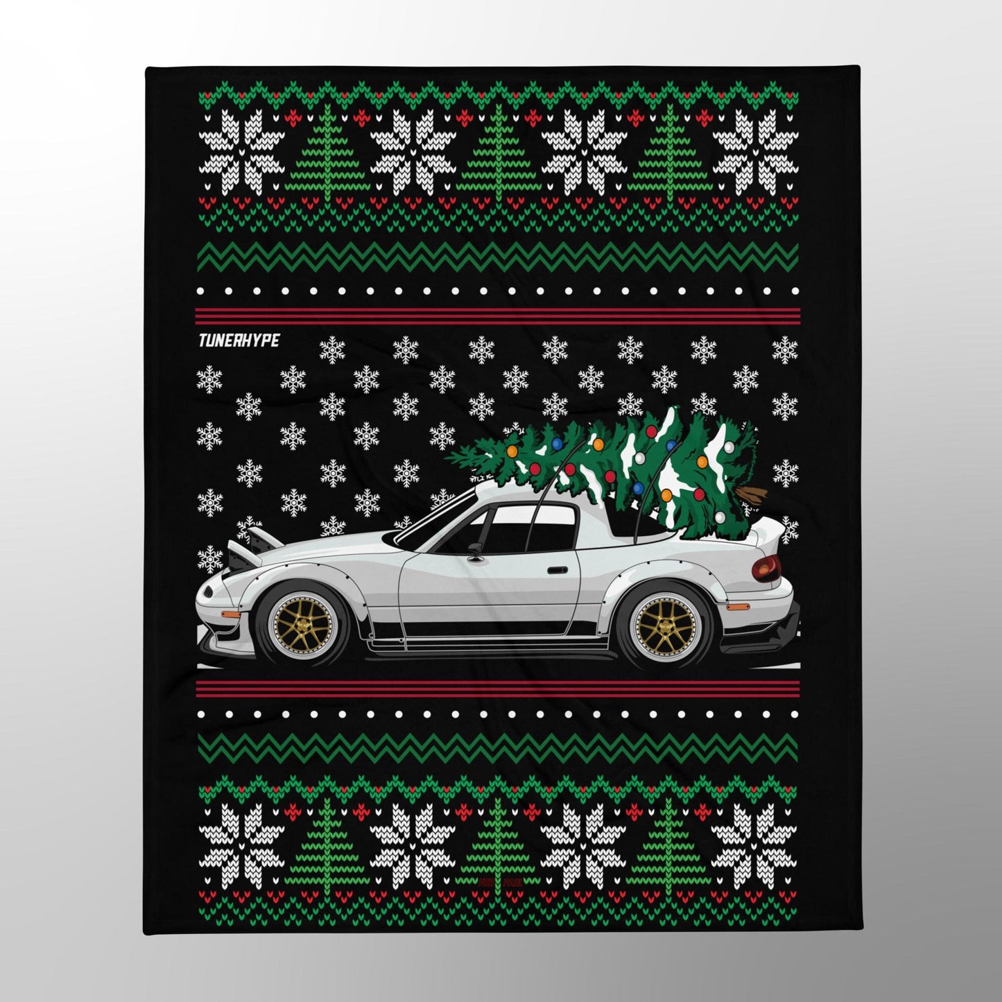 Couverture de Noël moche - Mazda Miata en blanc - Pull de Noël moche, cadeau de vacances pour les amateurs de voitures, cadeau de Noël amusant, Noël moche