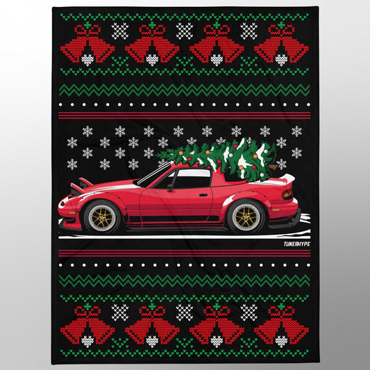 Couverture de Noël moche - Mazda Miata en rouge - Pull de Noël moche, cadeau de vacances pour les amateurs de voitures, cadeau de Noël amusant, pull de Noël moche