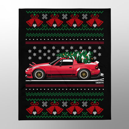 Couverture de Noël moche - Mazda Miata en rouge - Pull de Noël moche, cadeau de vacances pour les amateurs de voitures, cadeau de Noël amusant, pull de Noël moche