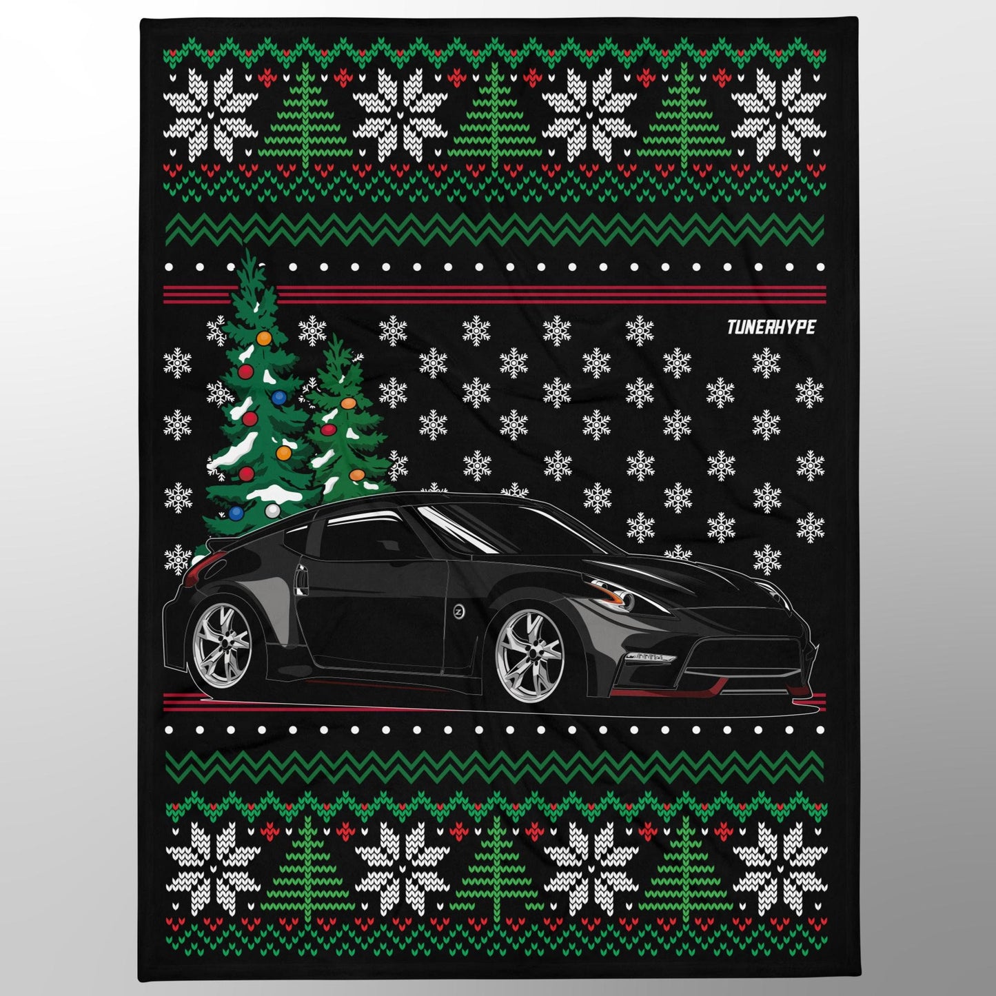 Couverture de Noël moche - Nissan Nismo 370z en gris - Pull de Noël moche, cadeau de vacances pour les amateurs de voitures, cadeau de Noël amusant, pull de Noël moche